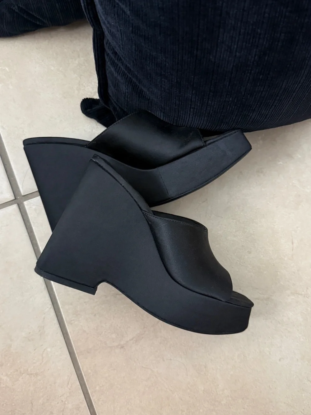 Zara Black Platform Wedge Slide heels - Open Toe